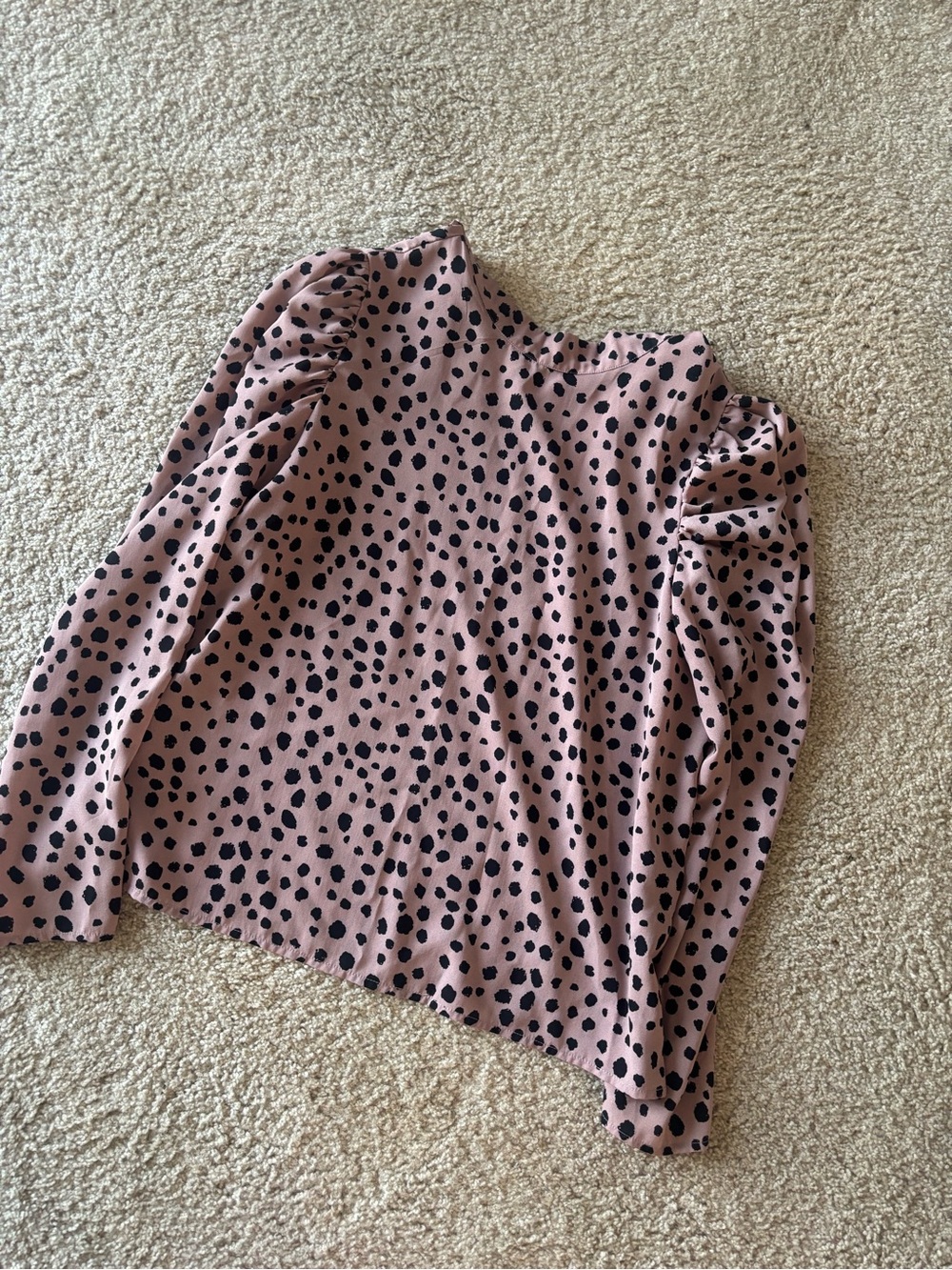SHEIN Dusty Pink Long Sleeve Puff-Sleeve Polka Dot Top